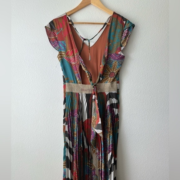 BEATRICE B./ Pleated multicolor abstract print midi dress - Picture 4 of 12